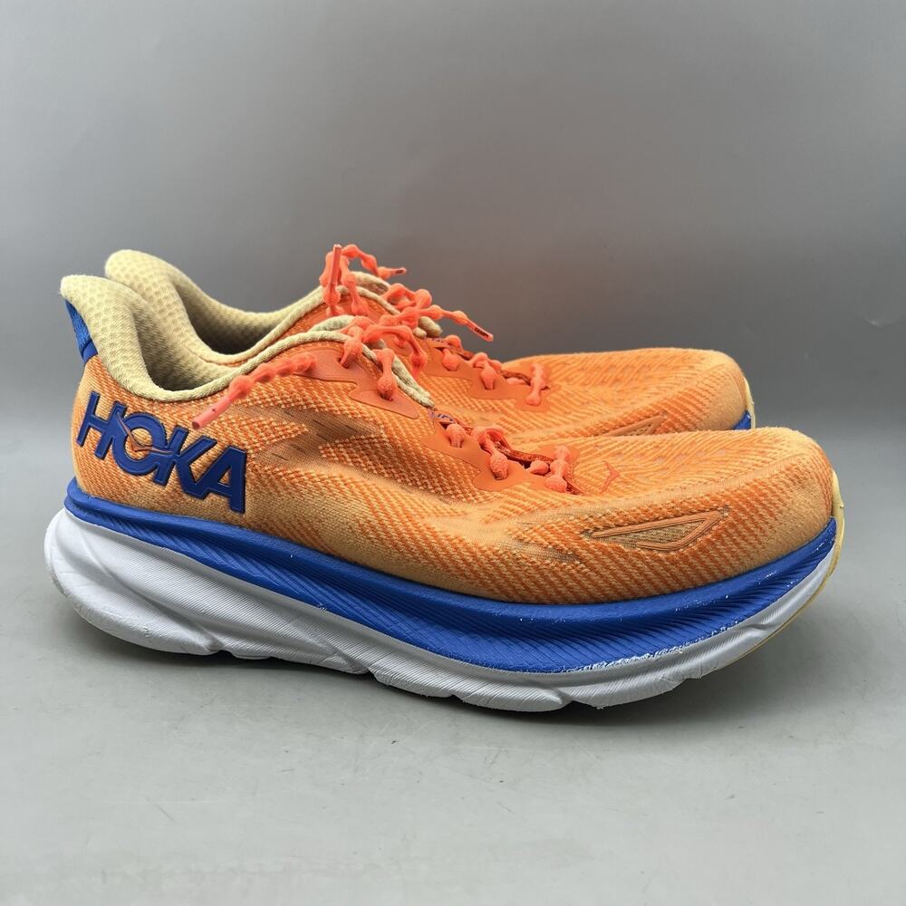 Hoka One One Clifton 9 Wide Running Shoes Men Size 10 2E Orange Comfort Sneakers